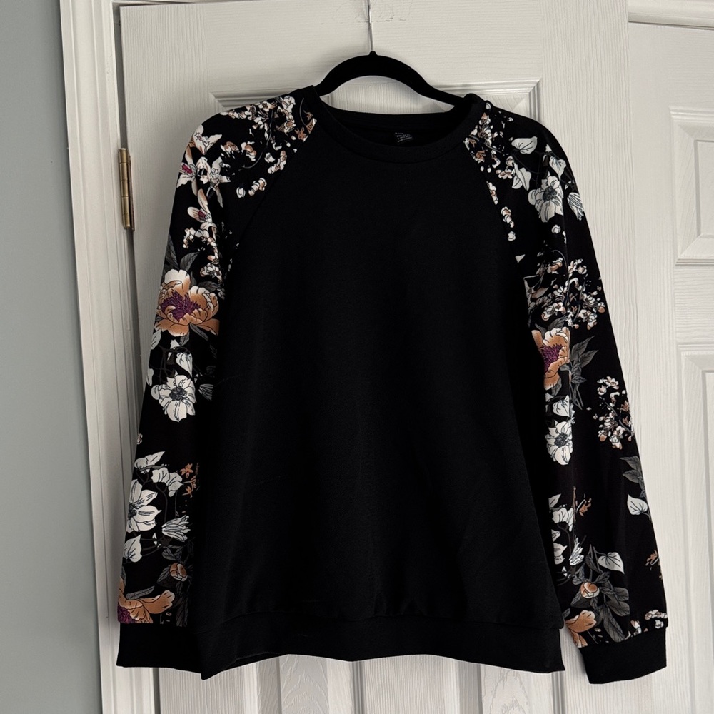 Floral Sleeve Black Sweatshirt